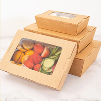 Boîte d'emballage en papier transparente et portable pour salade, poulet frit, vaisselle imperméable et anti-graisse, boîte à emporter avec fenêtre pour gâteau