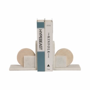 Fermalibri in Travertino e Marmo, Design Geometrico, Arredamento Contemporaneo per Biblioteca Domestica, Accessori Eleganti per Libri - Product Image 2