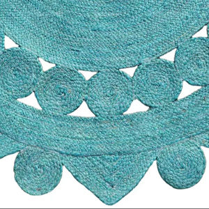 Tapis ronds en jute tressé, faits à la main, avec broderies florales au design naturel, pour la maison, le salon, l'hôtel, l'hôpital - Product Image 1