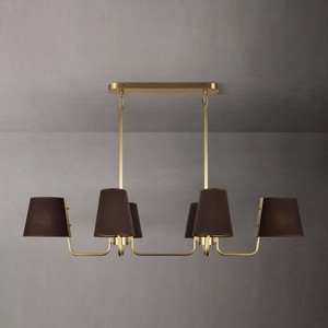 Lámpara Colgante Moderna Personalizada con Pantalla de Tela, Iluminación Decorativa LED de Latón, Lámpara Lineal de Lino para el Hogar - Product Image 4