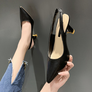 Sandalias de tacón alto sencillas con punta y botón de lazo, color nude, para mujer, de verano, con suela única, para después de la venta, de Baotou - Product Image 3