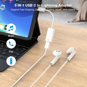 Adaptador USB C a 3,5mm, convertidor de auriculares de Audio AUX, USB C a Lting, Cable de sincronización de datos de carga para iPhone 15 Pro Max iPad