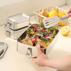 SUS304 Stainless Steel <b>Lunch</b> <b>Box</b> Bento Container Leakproof Seal with Removable Dividers for Office School Travel Meal Prep - Product Image 5