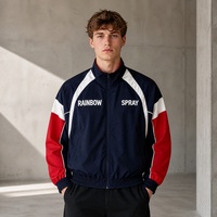 Veste coupe-vent sport color block pour homme, avec fermeture éclair, style streetwear premium Rainbow Spray, fournisseur d'articles de sport aux couleurs contrastées