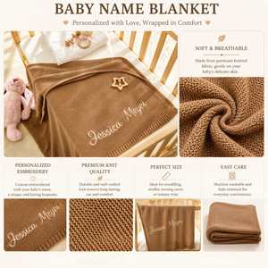 Manta de Cochecito Personalizada con Nombre Bordado, Regalo Conmemorativo, Ropa de Cama de Algodón Suave y Transpirable, Diseño Moderno - Product Image 3