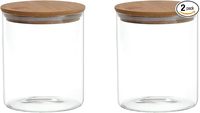 Pot de conservation alimentaire en verre transparent avec couvercle en bambou et bouchon, écologique et durable, pour bonbons, café, thé, grains