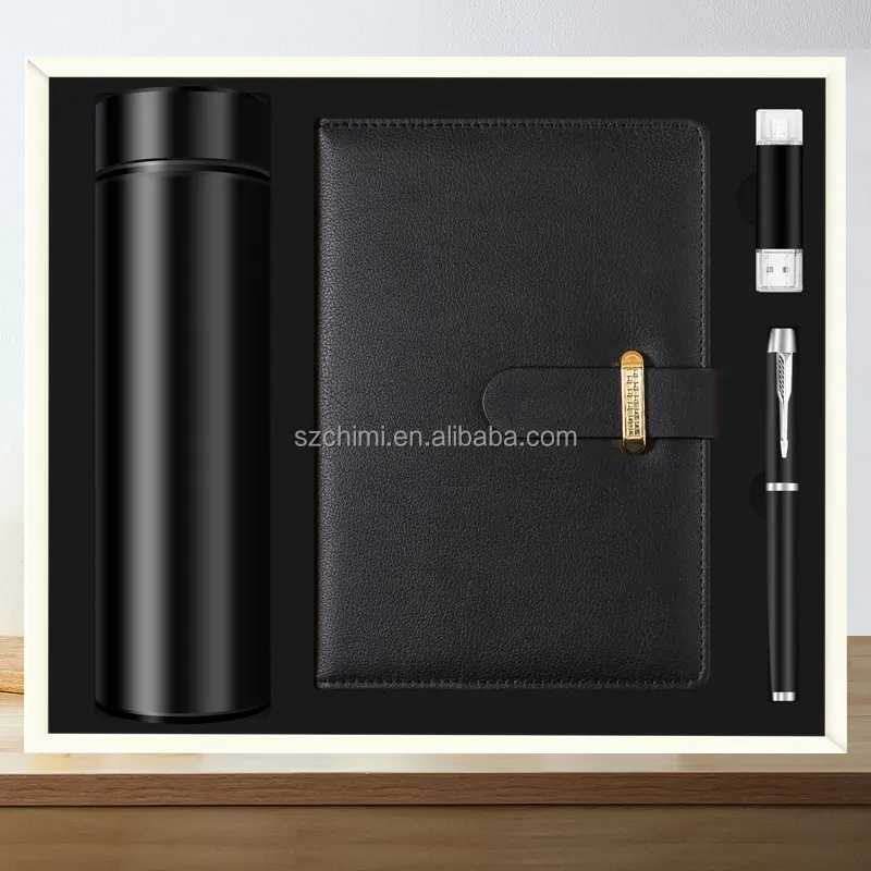 Wholesale Custom Holiday Corporate Vacuum Flask A5 Notebook Fountain Pen USB Flash Drive Promotional Gift Set