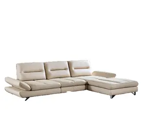 Hot Sale L-Shape Modern White Color Genuine Leather Sectional Sofa Living Room Furniture