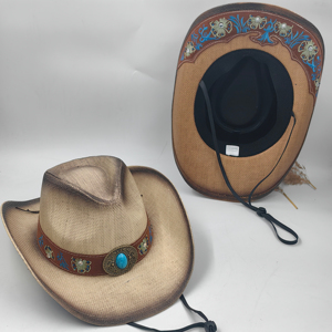 Sombrero de Vaquero Unisex de Paja Personalizado, Transpirable, con Ala Moldeable, para Viajes, Pesca, Estilo Occidental Texano - Product Image 1