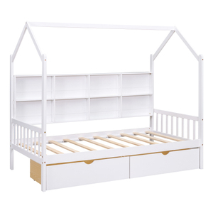 New Design Wooden Twin <b>Size</b> House <b>Bed</b> with 2 Drawers Kids <b>Bed</b> with Storage Shelf for Kids Bedroom - Product Image 4