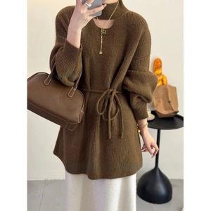 Suéter suelto de punto LARGO DE Color sólido de estilo coreano con diseño Cauchy de Otoño e Invierno para mujer - Product Image 5