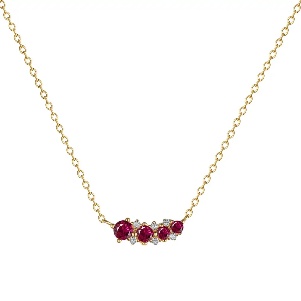 S925 Silber 18 Karat vergoldet Kuba Kettenglied Halskette Rubinrot Cz Zirkonia Diamant Runde Anhänger Bling Halsketten für Frauen