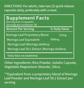 Capsules de Moringa OEM ODM, 60 unités, 315 mg équivalent, puissance maximale, soutien pour le sommeil, les articulations et l'énergie - Product Image 2