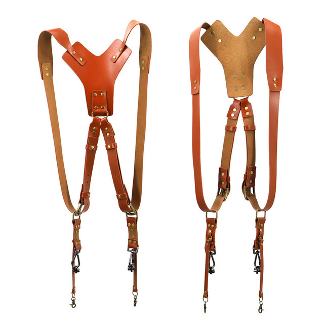 Genuine Leather Camera Strap, Adjustable Single & Double Shoulder Sling Harness Neck Belt for SLR DSLR Cameras