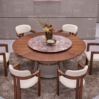 Ensemble de table à manger ronde rotative en marbre rouge au design moderne, meubles de salle à manger pour villa, 6 places