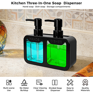Dispenser di Sapone Moderno in Plastica con Doppia Pompa per Schiuma Liquida, Supporto Rettangolare per Spugna, per Cucina, Bagno e Toilette - Product Image 4