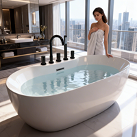 Baignoire autoportante moderne, baignoire en acrylique blanche pour la maison, l'hôtel et la salle de bain