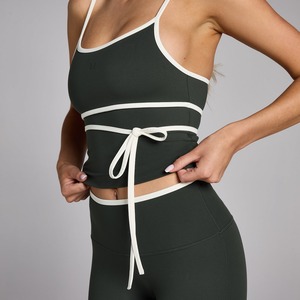 Ensemble de yoga taille haute avec haut court à nouer et leggings, bretelles spaghetti, couleur unie, deux pièces, vêtements de sport pour femmes - Product Image 6