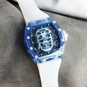 Reloj Mecánico de Esqueleto para Hombre - Caja Transparente Azul, Correa Blanca, Diseño de Tourbillon de Lujo, Reloj Deportivo - RM052 - Product Image 1