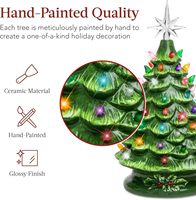 Großhandel 15 Zoll Vorbeleuchteter Keramik-Tannenbaum 64 Mehrfarbige Lichter Sternspitze Handbemalter Ständer Tischdekoration für die Feiertage
