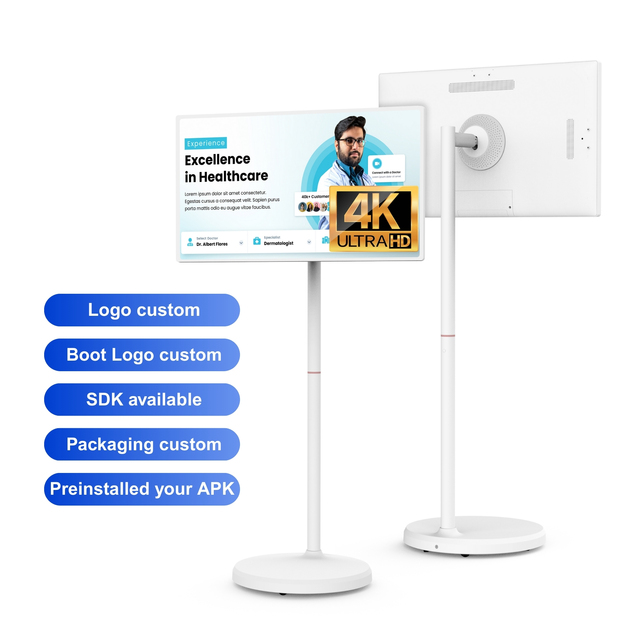 32-Inch 4K FHD LCD Wireless Touch Screen Monitor Android 13 8+128GB Portable Rotating Digital Signage Display for Hospitals