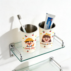 Vaso para enjuague bucal de acero inoxidable 304, diseño de dibujos animados, antibacteriano, para niños y uso familiar - Product Image 3