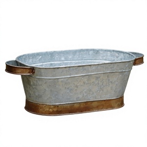 Industrial style oval <b>planters</b> Rustic finish metal <b>planters</b> Outdoor decorative containers Freestanding oval <b>planters</b> - Product Image 1