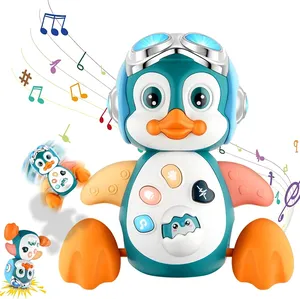 Brinquedos musicais de engatinhar para bebês, pinguim musical infantil que se movimenta, dança, brinquedos com luz para desenvolvimento da criança, presente de tempo de barriga