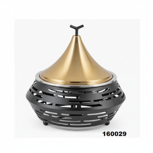 Olla caliente de lado redondo de acero inoxidable negro y dorado de alta calidad con tapa, plato para servir comida, olla caliente para decoración de mesa de comedor - Product Image 1