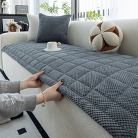 Housse de canapé unie en velours côtelé pour salon, coussin de canapé 3 places droit, housse de canapé antidérapante en peluche à motifs à carreaux