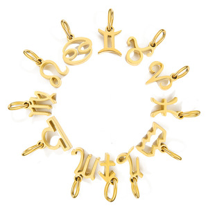Venta caliente delicado 12 signo del zodiaco colgante encanto para la fabricación de collares DIY, accesorios de joyería chapados en oro de acero inoxidable - Product Image 6