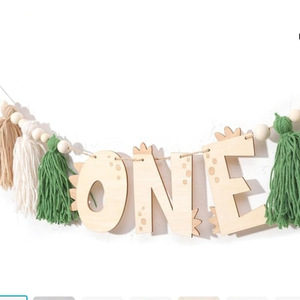 Decoración de madera para cumpleaños de bebé con diseño de dinosaurio de Amazon, guirnalda de letras con el número uno para habitación infantil, decoración de escena con banderines. - Product Image 5