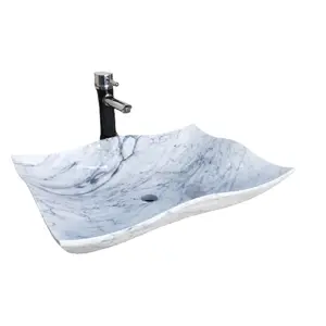 HZX 욕실 디자인 슈퍼 화이트 백운석 대리석 맞춤형 손으로 조각 세면대 돌 싱크대