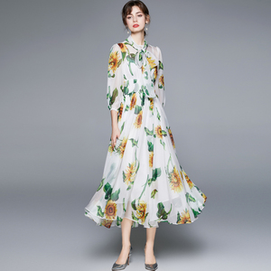 Summer and Autumn 3/4 Sleeve With Inner Tank <strong>Sunflower</strong> Print <strong>Long</strong> <strong>Dress</strong> - Product Image 4