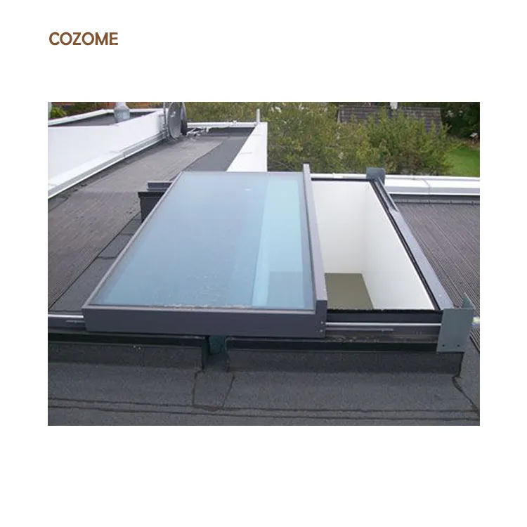 Aluminum House Top Automatic Ceiling Opening Moving Blue Reflective Glass Slide Motorised Electric Skylights Sliding Window