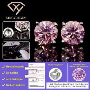 Bijoux délicats pour femmes, argent sterling 925, 5 mm, 6,5 mm, couleur rose, diamant moissanite rond, certificat VVS GRA, boucles d'oreilles Sakura - Product Image 3