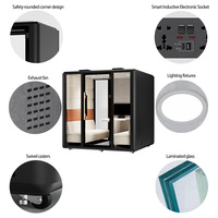 Cabine acoustique modulaire insonorisée 6 places avec éclairage LED, prise de courant et panneau en verre trempé de sécurité