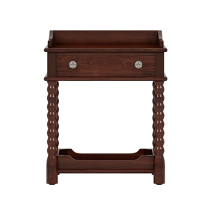 Retro Style Nightstand with Drawer and Open <b>Shelf</b> Walnut Bedside Table Turned Legs Metal Handle Bedroom Furniture - Product Image 4