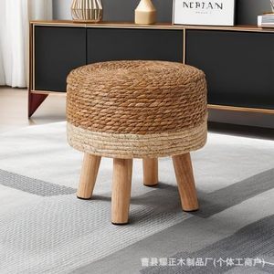 Wicker <b>stool</b>, shoe changing <b>stool</b>, living room, <b>bedroom</b>, kindergarten <b>stool</b>, other wooden Nordic style frame structure, adult. - Product Image 5
