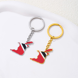 QX Waterproof Fashion Stainless Steel Trinidad Tobago Flag Carabiner Keychain 18K Gold Plated Enamel Map Pendant - Product Image 3