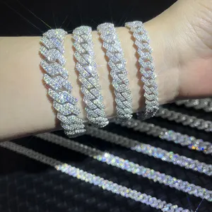 Fine Jewelry Bracelet 2Rows 8-20mm Full Size Design Hip Hop 925 Silver D-VVS1 Moissanite Diamond Cuban Link Bracelet Necklace