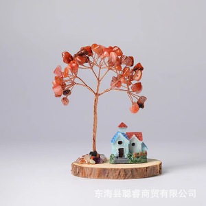 เครื่องประดับต้นคริสตัลนำโชคพร้อมฐานไม้รูปบ้านการ์ตูน งานแฮนด์เมด ของตกแต่งบ้าน ของขวัญงานฝีมือ - Product Image 5