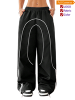Pantalones de chándal anchos para mujer, estilo Y2K, a la moda, de invierno, con cintura elástica, a rayas, estilo urbano, tipo paracaídas, casuales, lavados