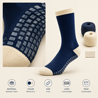 Chaussettes de football à semelle antidérapante, semelle zonée, couleur marine écru, ajustement pour bottes, en Spandex et Nylon, avec embout renforcé, logo personnalisé