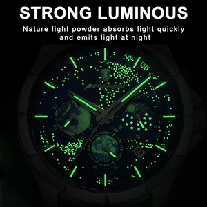 Montre chronographe pour homme POEDAGAR, cadran bleu avec phases de lune et ciel étoilé, bracelet en acier inoxydable, étanche, montre-bracelet à quartz pour affaires - Product Image 3