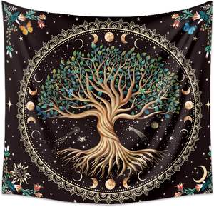 Décoration murale bohème en tissu 100% polyester avec motif <span class=keywords><strong>de</strong></span> lune, <span class=keywords><strong>arbre</strong></span> <span class=keywords><strong>de</strong></span> <span class=keywords><strong>vie</strong></span>, fleurs et plantes, mandala spirituel, impression personnalisée - Product Image 6