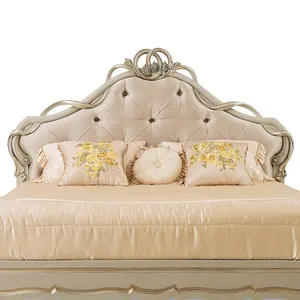 Роскошная тканевая кровать во французском стиле, Европейский дизайн, деревянная резная мебель для сна для главной спальни
