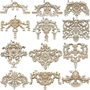 Furniture Decor Wood carving Frame Wall Doors Floral Wood Decal Appliques Onlays