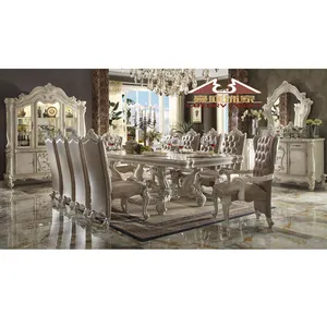 Longhao South African style antique dining room sets furniture luxury buffet with big hutch and 10 chairs