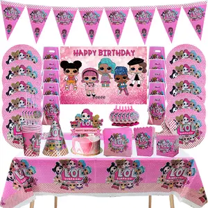 LOL Surprise Girl Birthday Party Decorations Disposable Tableware Customized Background Balloons Baby Shower Party Supplies K020